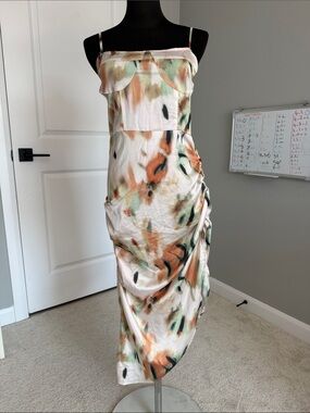 SHEIN Peach, Sage & Black Watercolor Satin Midi Dress